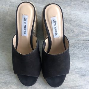 Steve Madden Women's Margo Blk Nubuck Espadrille MulesSize 5.5
